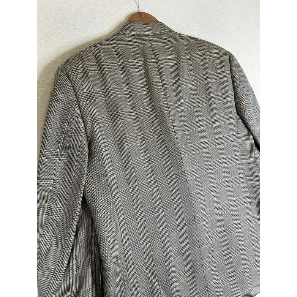 Hart Schaffner Marx Blazer Men's 42R Beige Plaid Check 3 Button Suit Jacket Wool